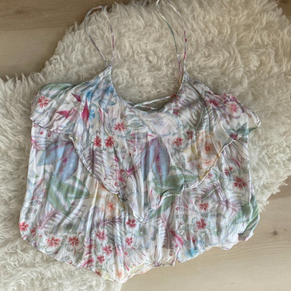 EUC American Eagle White Floral Ruffled Tank L - Picture 3 of 9